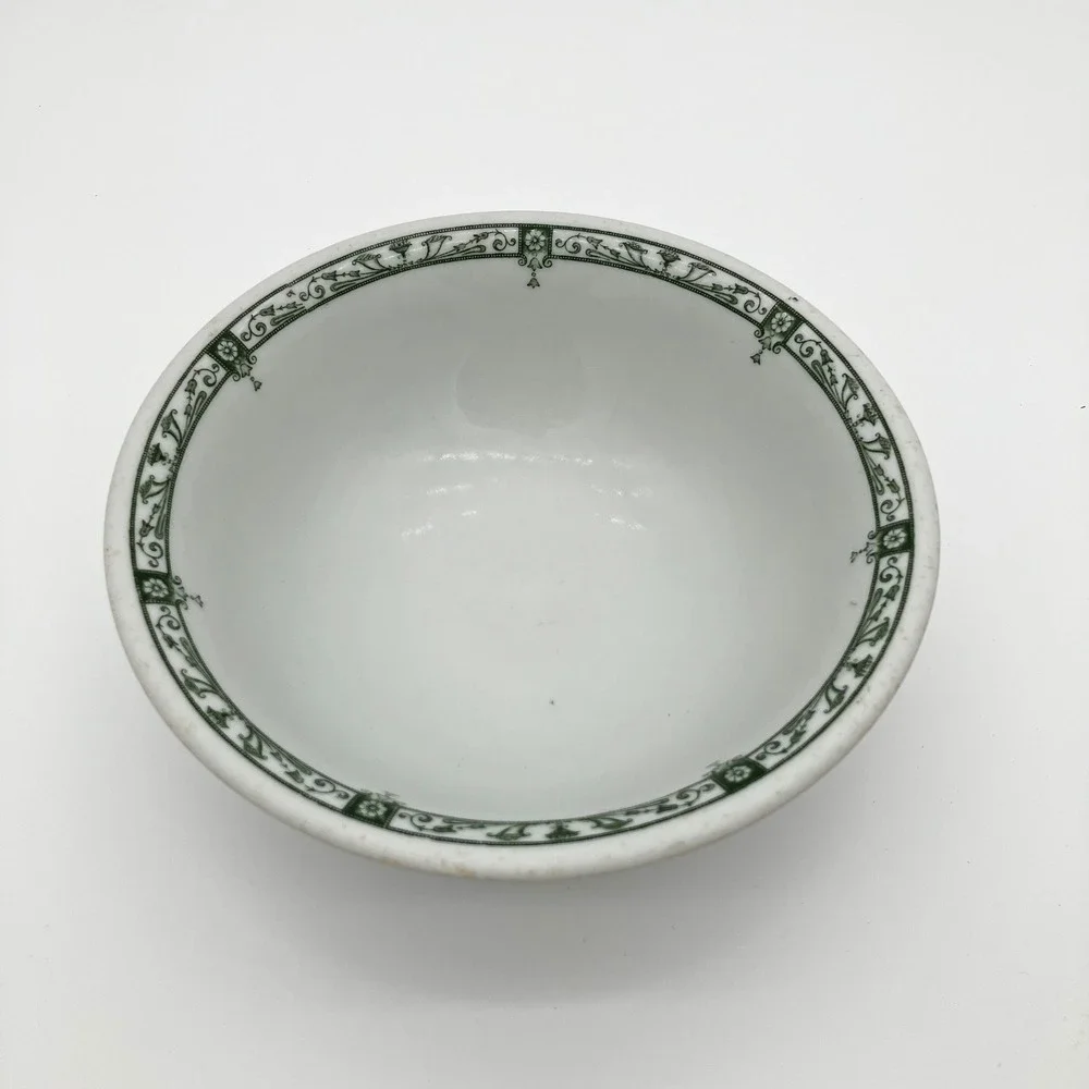 Vintage McNicol Vitrified China Bowl Restaurant Ware Green Border White Small